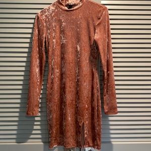 Dusty rose crushed velvet dress with slit